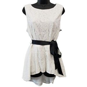 Adrianna Papell Satin-Tie Lace Blouse Top‎ Women's 16 XL White Black Sleeveless